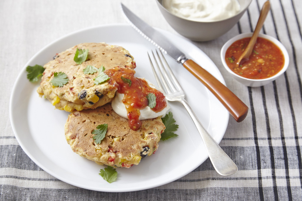 Corn and black bean cakes, courtesy of Forks Over Knives.